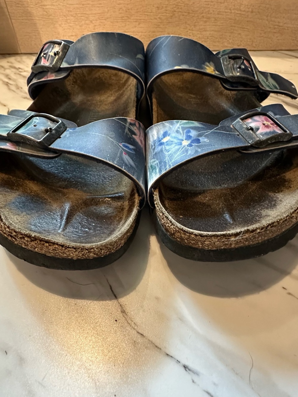 Birkenstock Papillio Navy Blue Floral Two-Strap Sandals - Picture 2 of 8